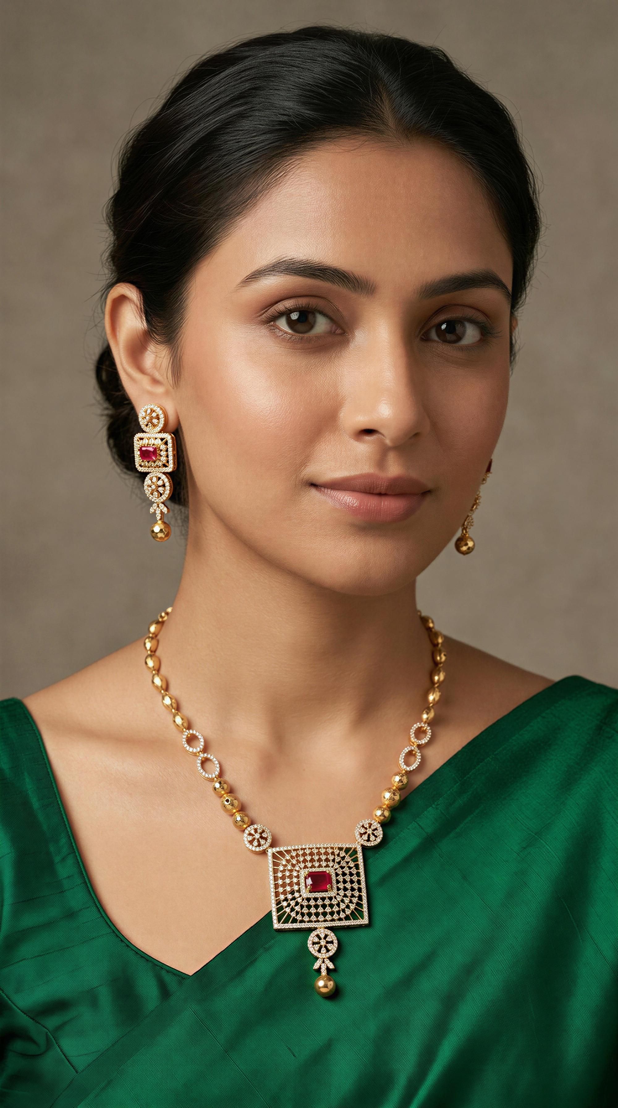 Elegant Gold-Plated Ruby Pendant Necklace set